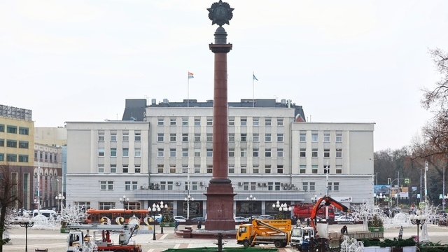 На площади Победы в Калининграде начал расти каркас будущей новогодней ёлки (фоторепортаж)